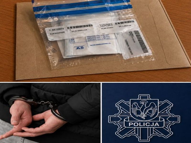 ajdanki oraz logo Policja w Kwidzynie na stole w komendzie
